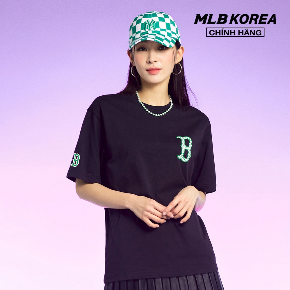 MLB - Áo thun unisex cổ tròn tay ngắn Checkerboard Clipping Logo Overfit 3ATSO0233-43BKS