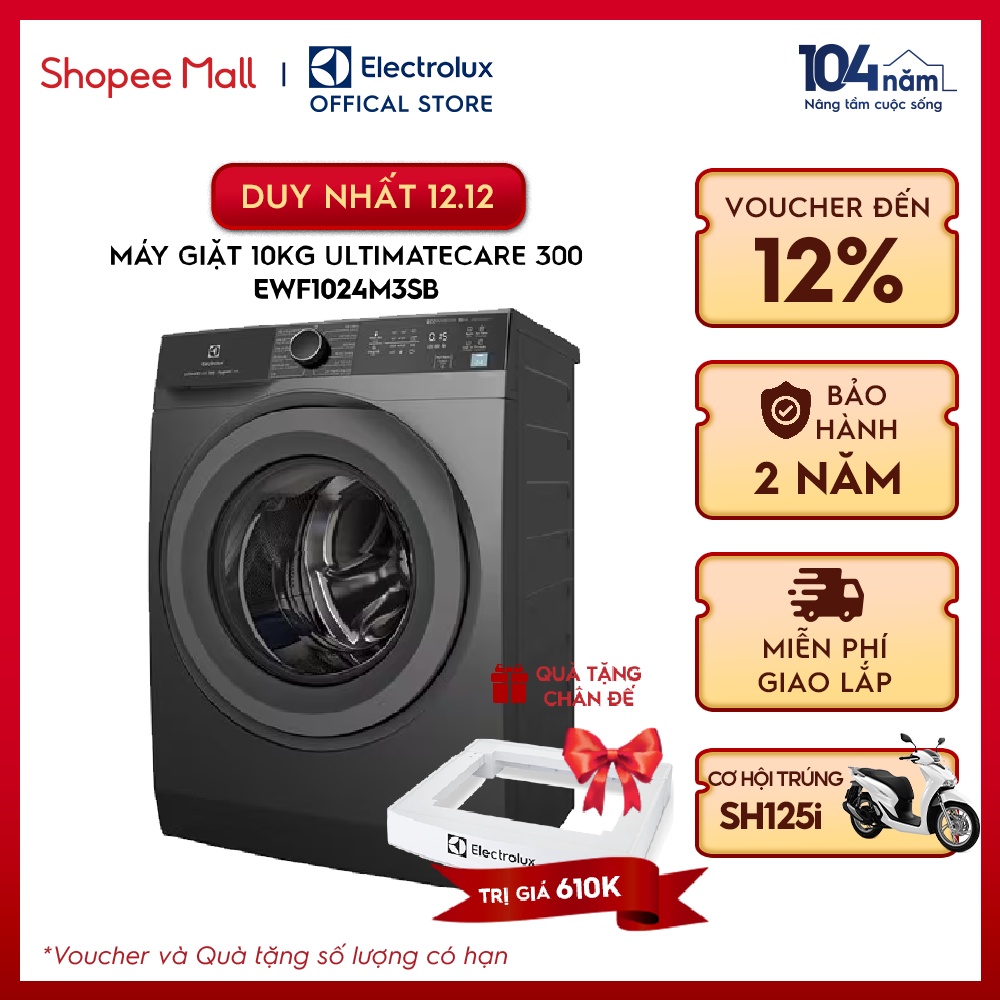 Máy giặt cửa ngang Electrolux 10kg UltimateCare 300 EWF1024M3SB, diệt 99.9% vi khuẩn