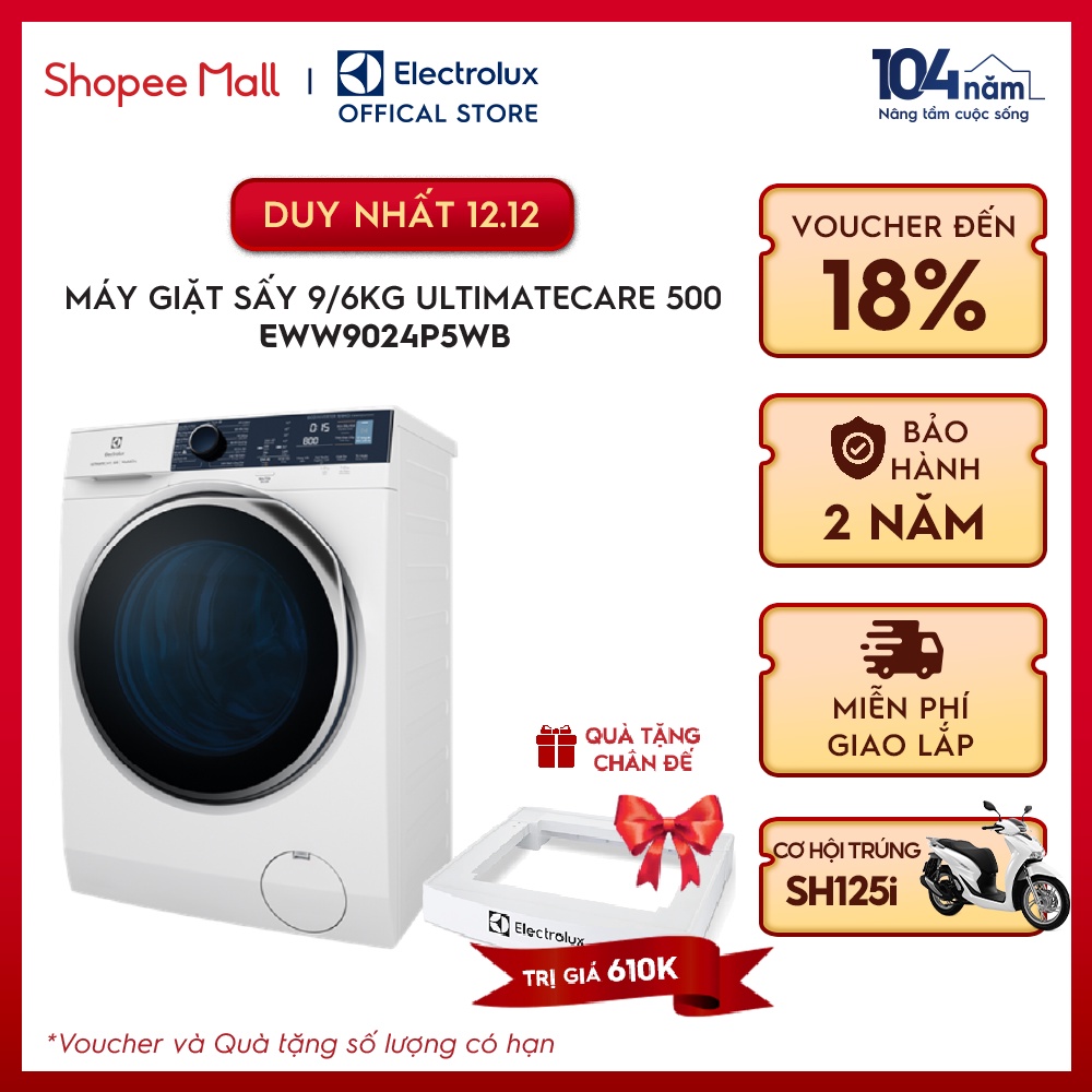 Máy giặt sấy Electrolux 9/6kg UltimateCare 500-EWW9024P5WB-Diệt khuẩn tối ưu bằng hơi