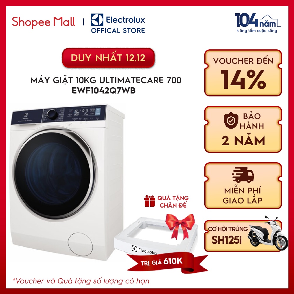 Máy giặt cửa trước Electrolux 10kg UltimateCare 700 -EWF1042Q7WB - Diệt 99.9% vi khuẩn