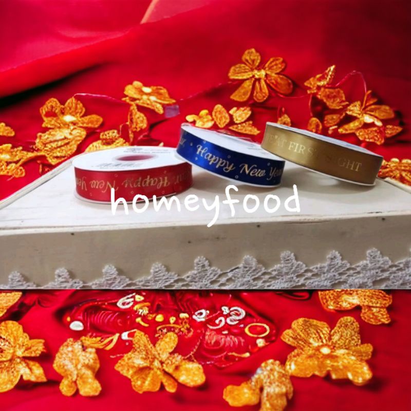 2 mét Ruy Băng bản rộng 2.5cm Happy New Year - đóng quà tết, làm nơ ruy băng đẹp - giá gốc