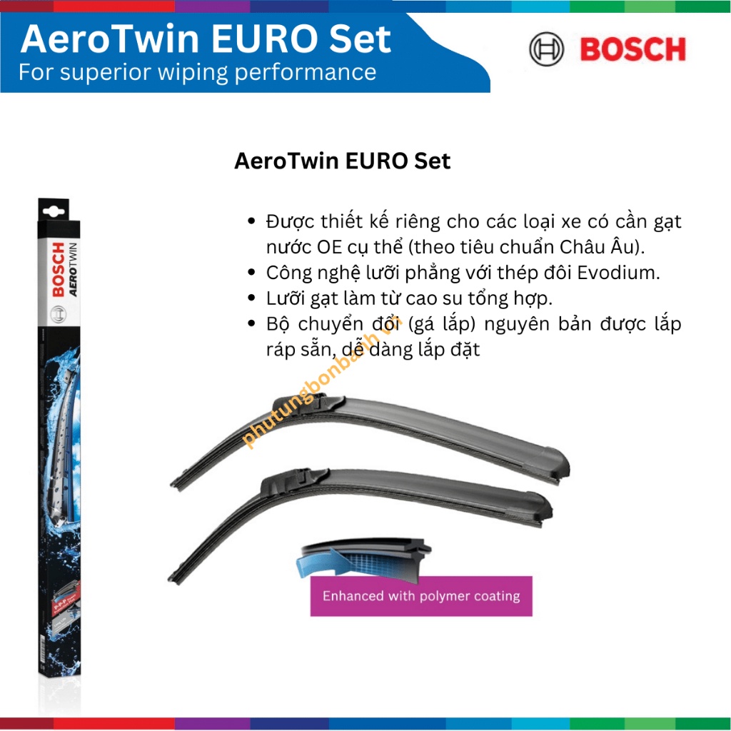 Bộ gạt mưa xe VOLVO XC90, đời xe 2011 đến nay, Bosch AeroTwin OE Set A430S, size 24" & 21", gạt nước xe XC90