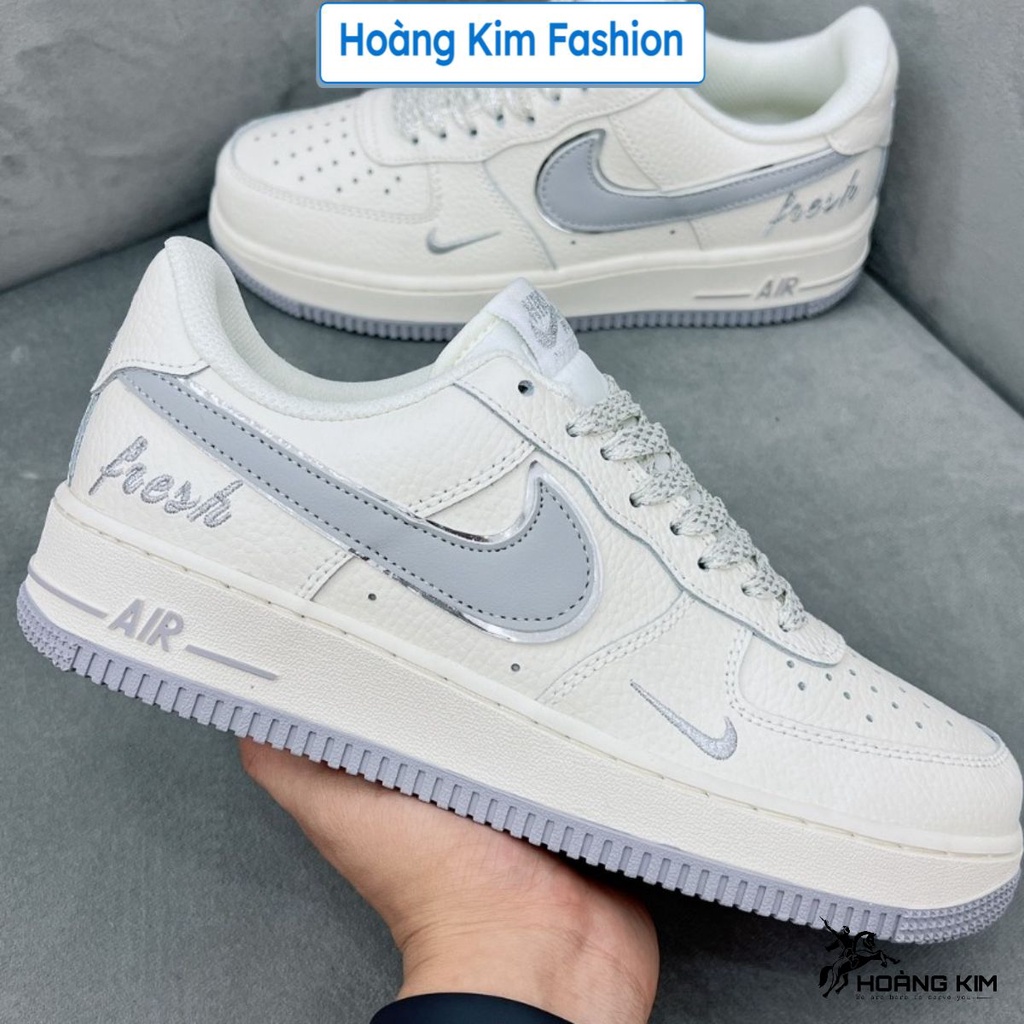 Giày Thể Thao AF1 Low Keep Fresh Beige Light Gray Silver, Giày Af1 kem vạch xám bàn chải KemFresh