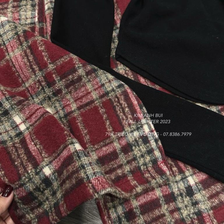 Bộ áo tăm zip lông màu đen mix quần dạ kẻ hot