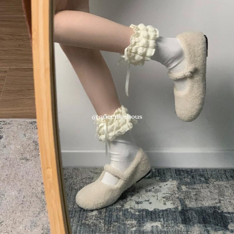 Giày Búp Bê mary jane furry Mẫu Mới 2023 Phong Cách Hàn Quốc Thời Trang Thu Đông Cho Nữ