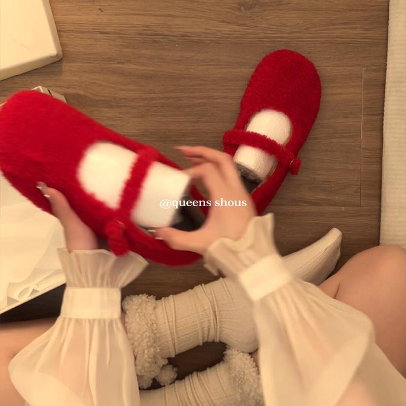 Giày Búp Bê mary jane furry Mẫu Mới 2023 Phong Cách Hàn Quốc Thời Trang Thu Đông Cho Nữ