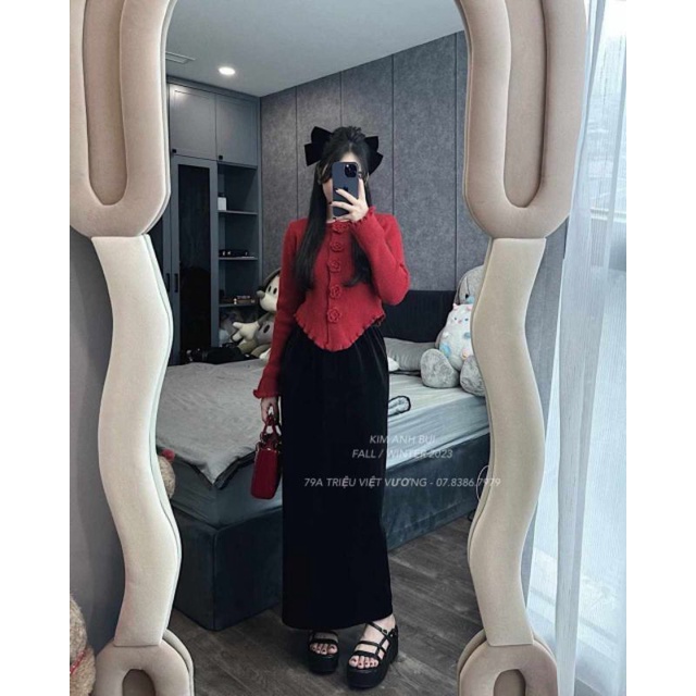 Chân váy nhung dài trơn hàng QC