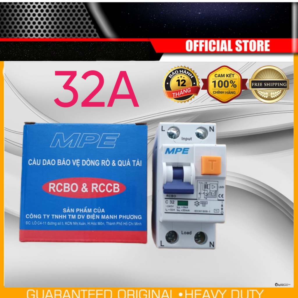 MPE - Cầu dao aptomat chống giật 2P 16A 20A 25A 32A 40A 63A MPE (Chính hãng)