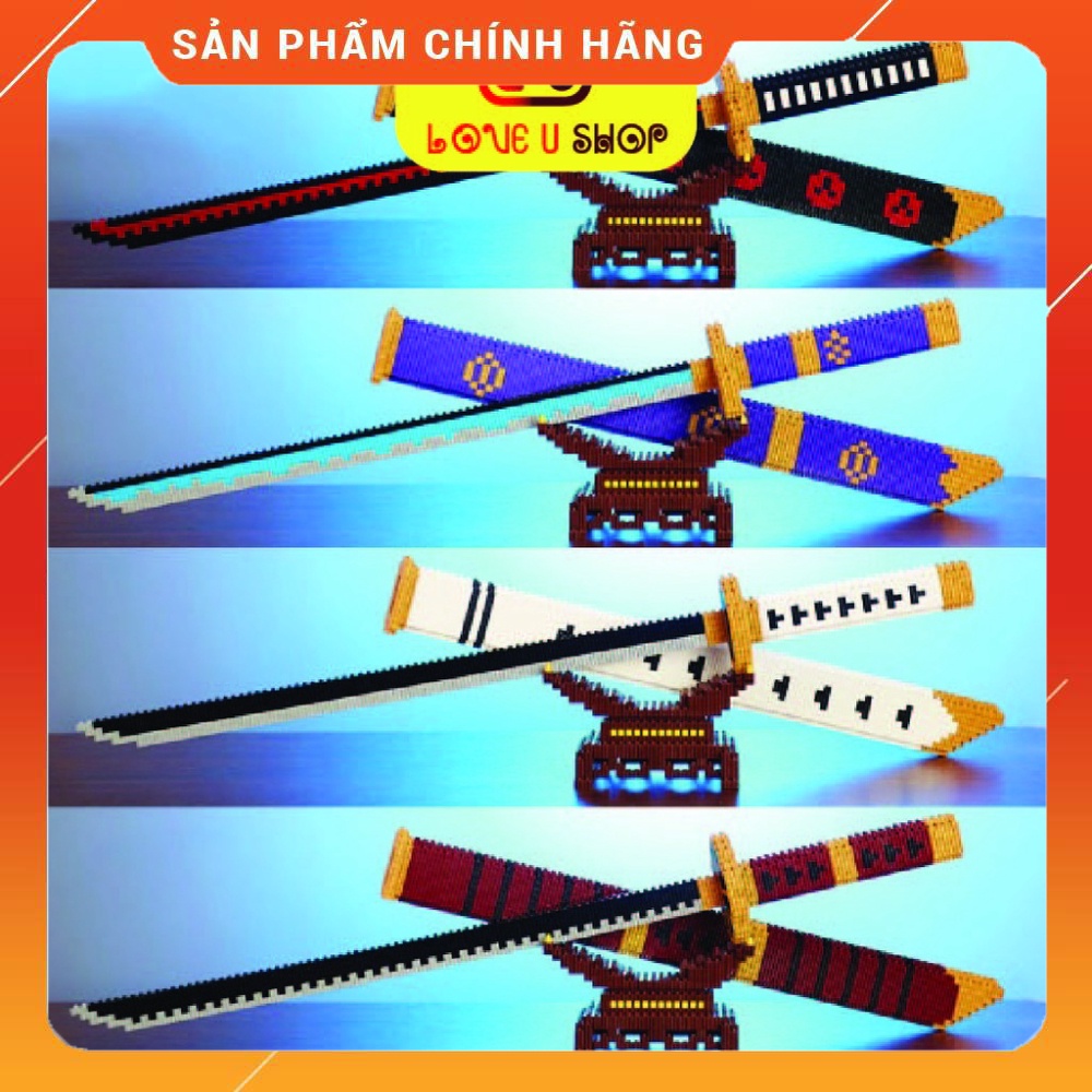 Kiếm Zoro One Piece có vỏ và đế, đồ chơi lắp ráp mô hình Linkgo