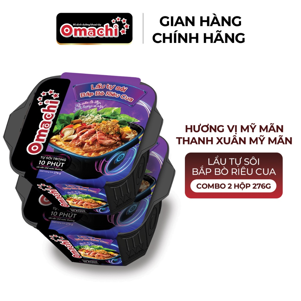 Combo 2 Hộp Omachi Lẩu Tự Sôi Bắp Bò Riêu Cua 276g (Mẫu Bao Bì Giao Ngẫu Nhiên)