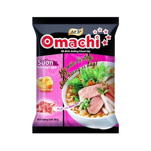 Mì Omachi Sườn Hầm Ngũ Quả Gói - Lốc 5 Gói x 80g