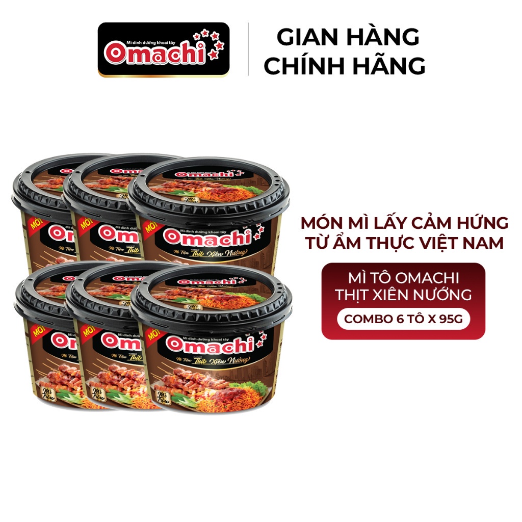 Mì Tô Omachi Thịt Xiên Nướng - Combo 6 Tô x 95G