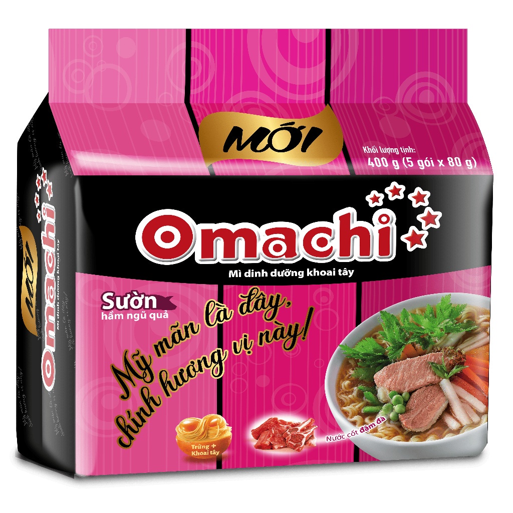 Mì Omachi Sườn Hầm Ngũ Quả Gói - Lốc 5 Gói x 80g