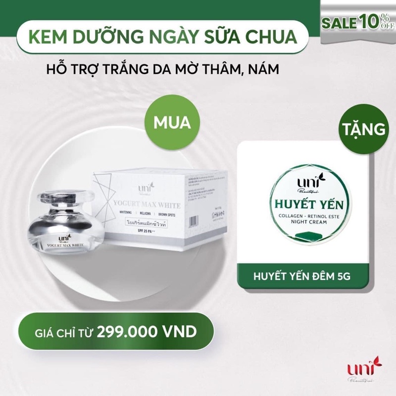 (Tặng kem yến đêm 5g) Kem ngày nhau thai Uni Beautiful size lớn cho da dầu