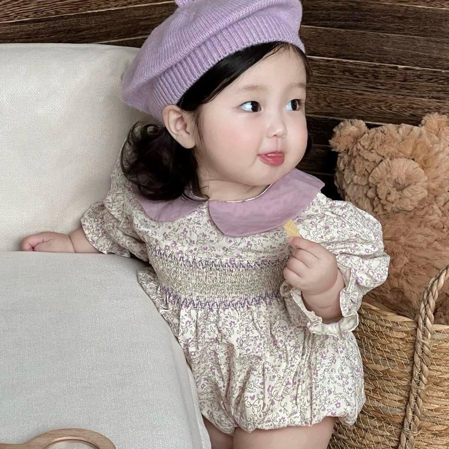 Bodysuit nhún ngực hoạ tiết hoa nhí tím bé gái