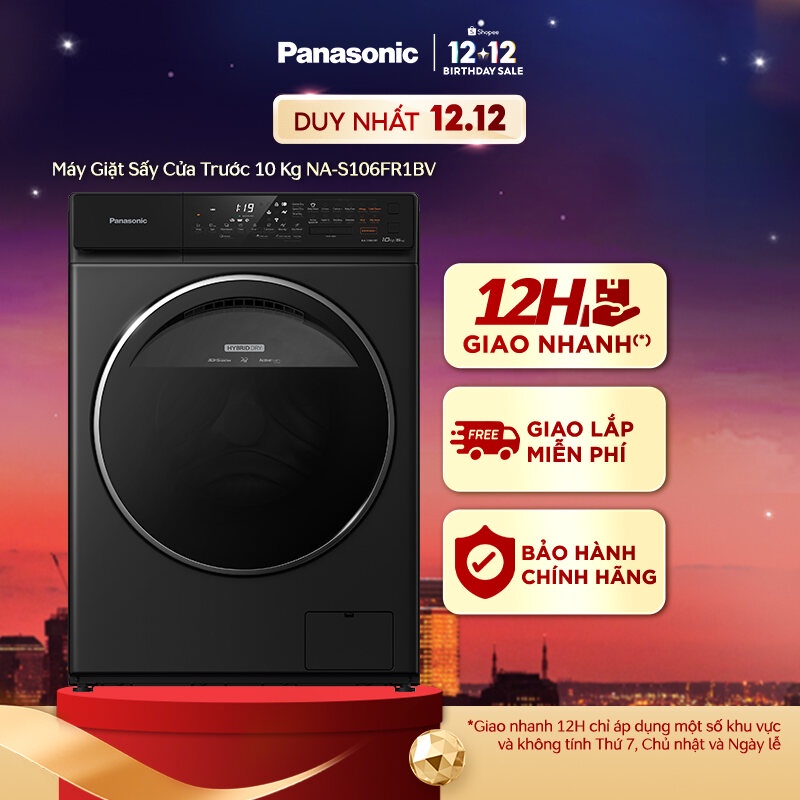 Máy Giặt Sấy Cửa Trước Panasonic 10 Kg NA-S106FR1BV - Diệt khuẩn 99.99% (Đen)