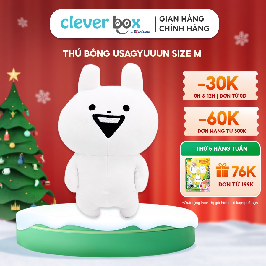 Thú Bông Thỏ Trắng Usagyuuun size M Vải Nỉ, Bông Xoắn 3 Chiều Mền Mịn Cleverbox - Gấu bông CH