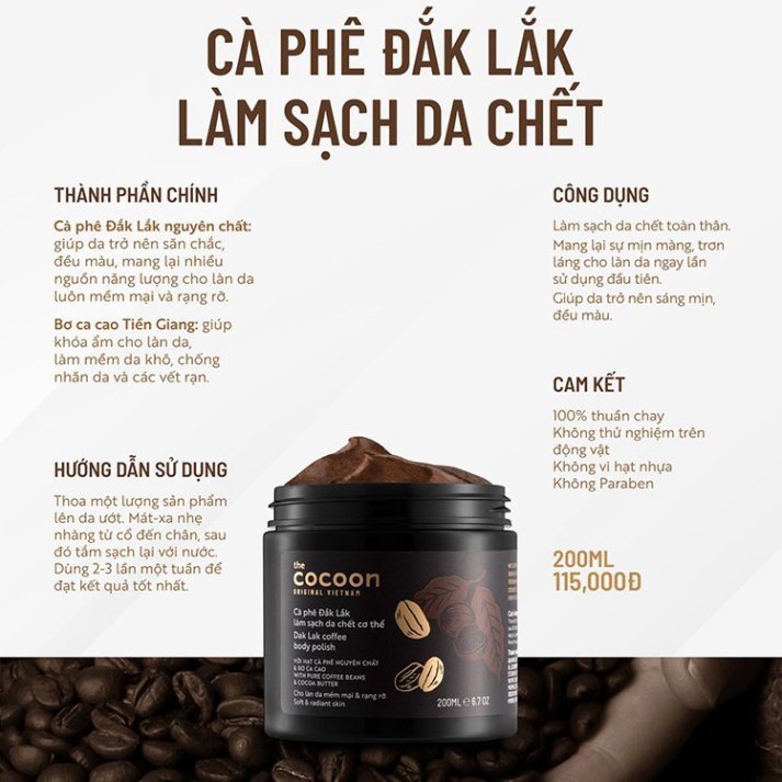 Cà phê Đắk lắk làm sạch da chết Cocoon 200ml