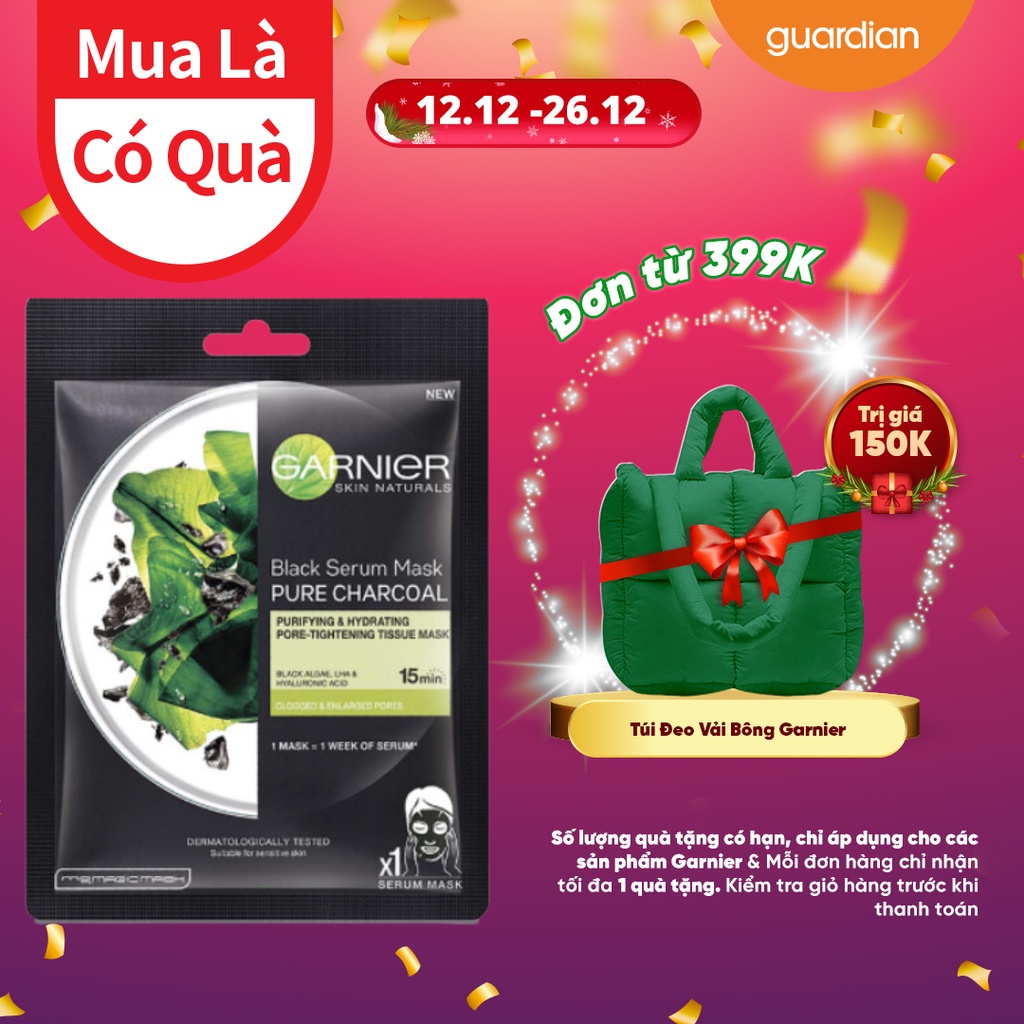 Mặt Nạ Tinh Chất Rong Biển Và Than Tre Thanh Lọc Da Charcoal And Black Algae Serum Mask GARNIER 28Gr