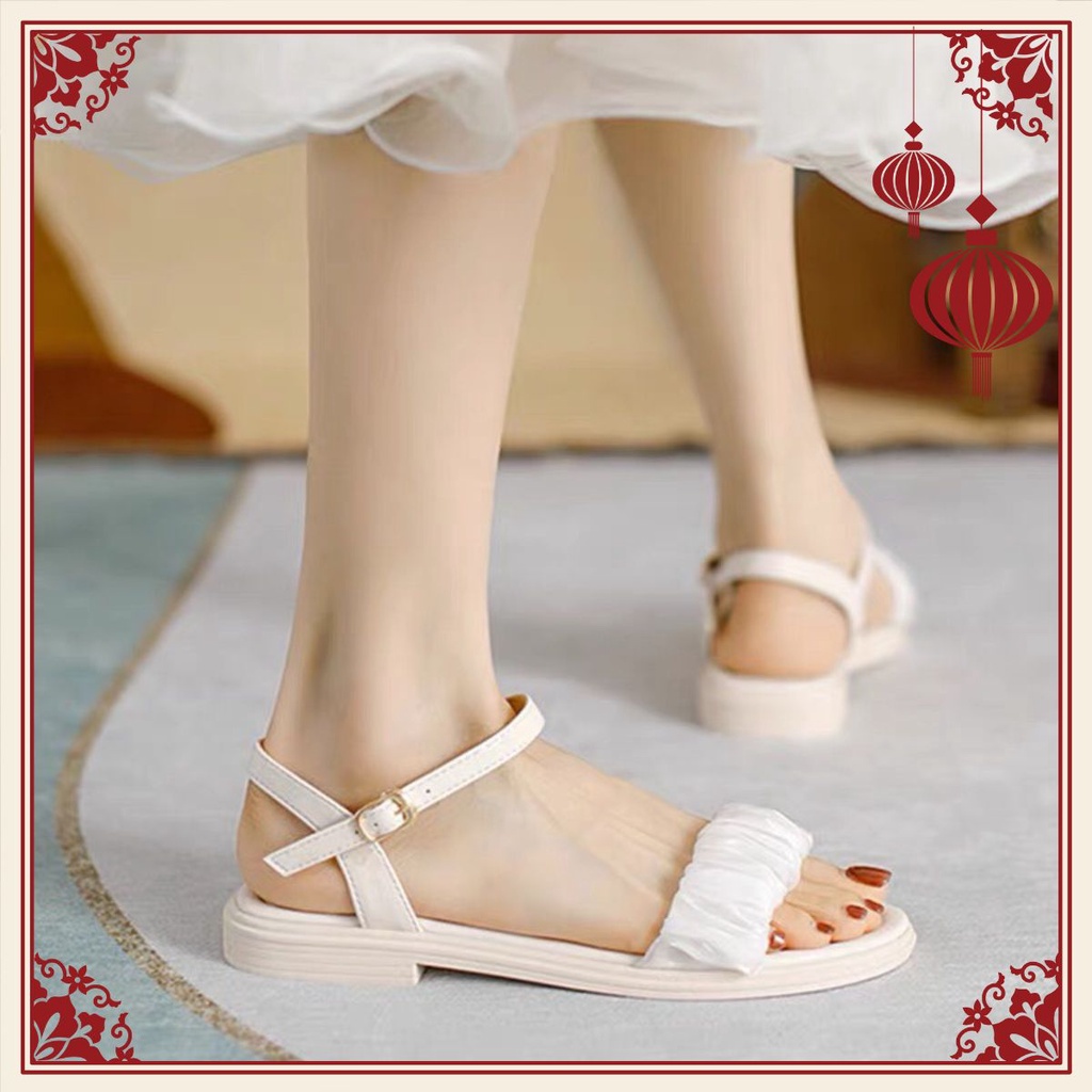 Giày Nữ Sandal Size 35-43 Mã LTS63 Cao 2P Phối Nhún Xinh Xắn