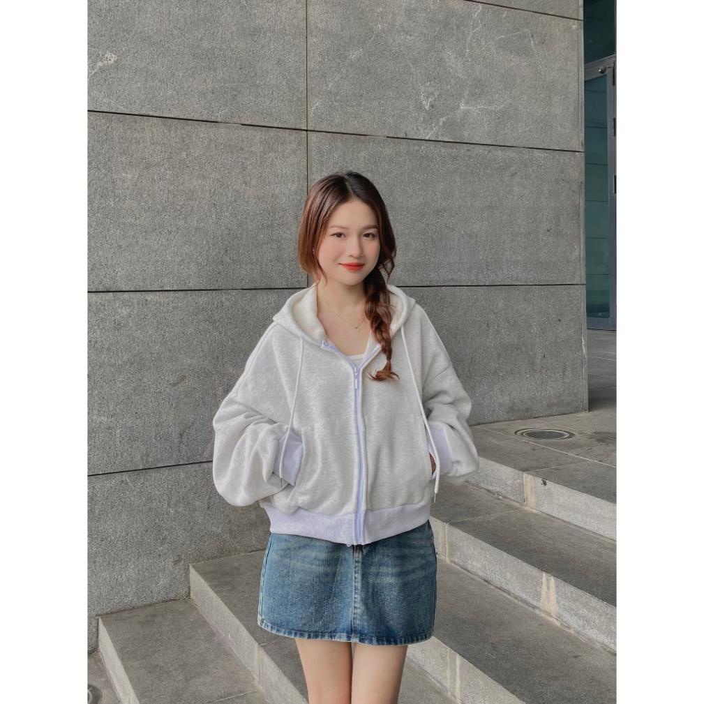 Áo khoác hoodie kéo khoá croptop basic Ahothoacni A17 màu trẻ trung, cá tính, phối đồ hợp nhiều outfit hot