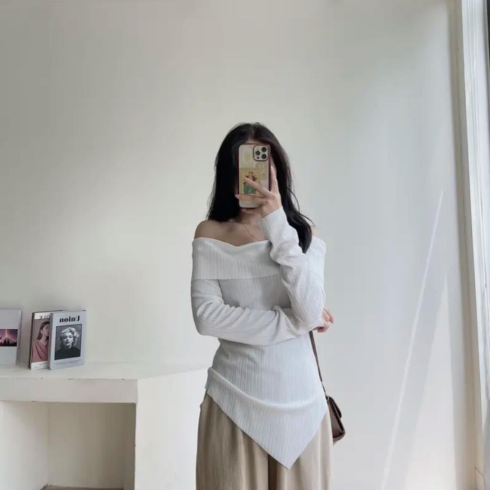 TT Áo trễ vai dài tay vạt chéo thiết kế điệu đà phong cách nàng thơ sexy quyến rũ A07 TT