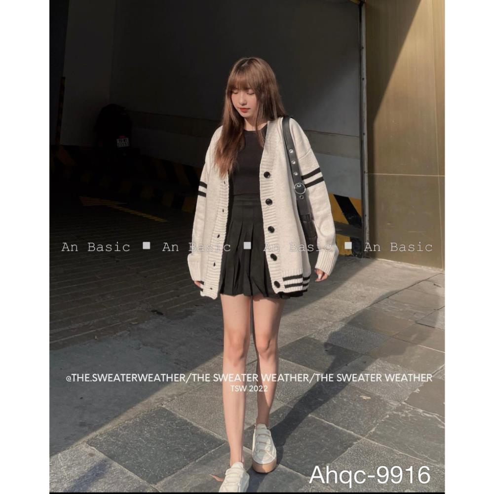 HOT Áo cadigan phối sọc ngang dáng rộng trùm mông CDGlenvachtayA09 hot