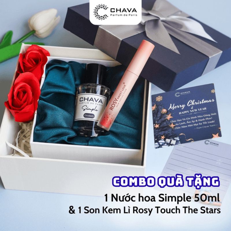 COMBO QUÀ TẶNG 1 NƯỚC HOA SIMPLE 50ML + 1 SON KEM LÌ ROSY TOUCH THE STARS - CHAVA