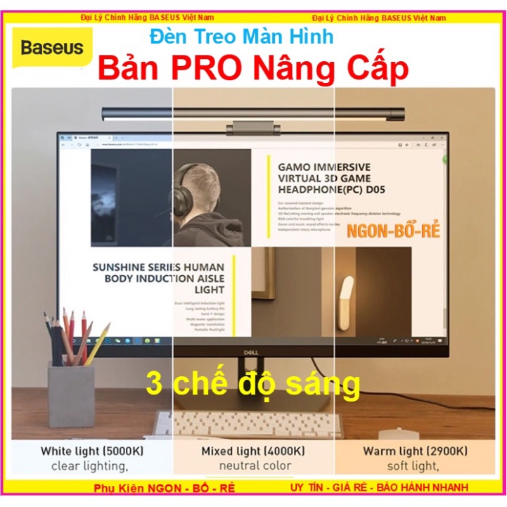 Đèn Treo Màn Hình Máy Tính Bảo Vệ Mắt ,Chống Cận Baseus i-Work Series Bản Pro / Youth 3 Chế Độ Ánh Sáng