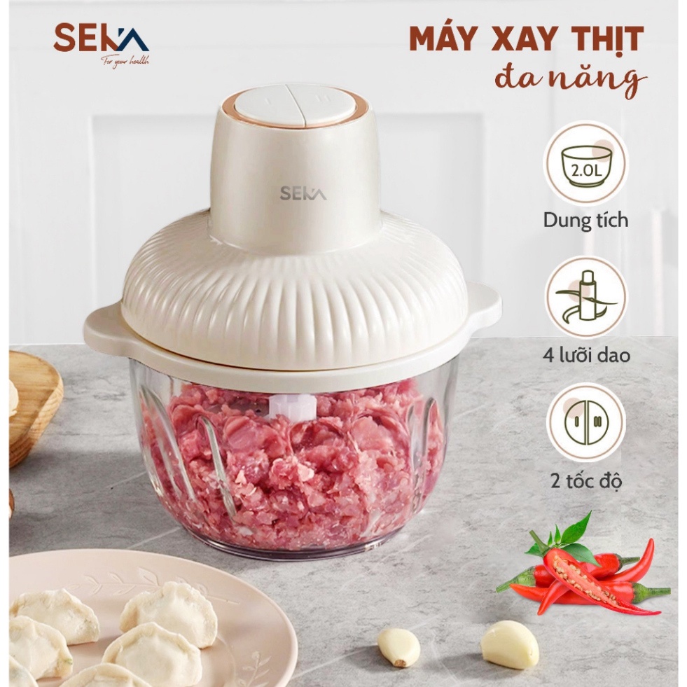 Máy Xay Thịt SEKA SK2286 Bảo Hành 12 tháng, Máy Xay Thực Phẩm Đa Năng Cối Thuỷ Tinh 2 Lít Công Suất 500W, 2 Tốc Độ Xay .