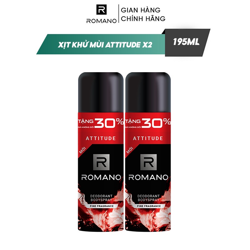 Combo 2 Xịt toàn thân ngăn mồ hôi và mùi cơ thể Romano Attitude/Gentleman/Force/Classic 195ml/chai - 4 Mùi hương có sẵn