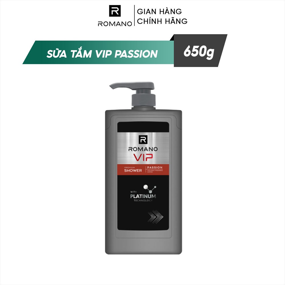 Combo Dầu gội và Sữa tắm cao cấp Romano Vip Passion mạnh mẽ bí ẩn 650g/chai