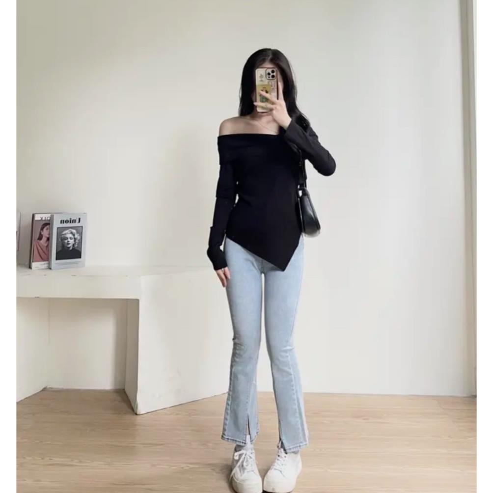 TT Áo trễ vai dài tay vạt chéo thiết kế điệu đà phong cách nàng thơ sexy quyến rũ A07 TT