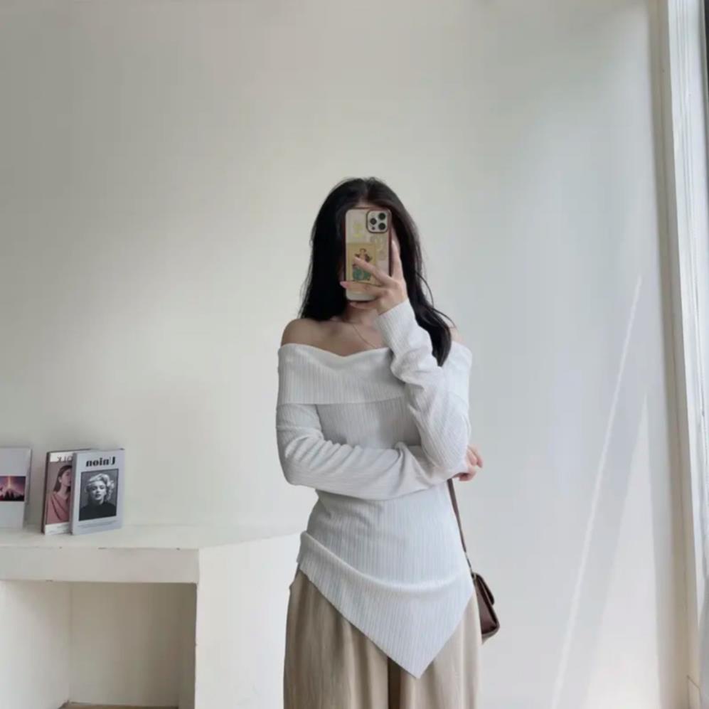 TT Áo trễ vai dài tay vạt chéo thiết kế điệu đà phong cách nàng thơ sexy quyến rũ A07 TT