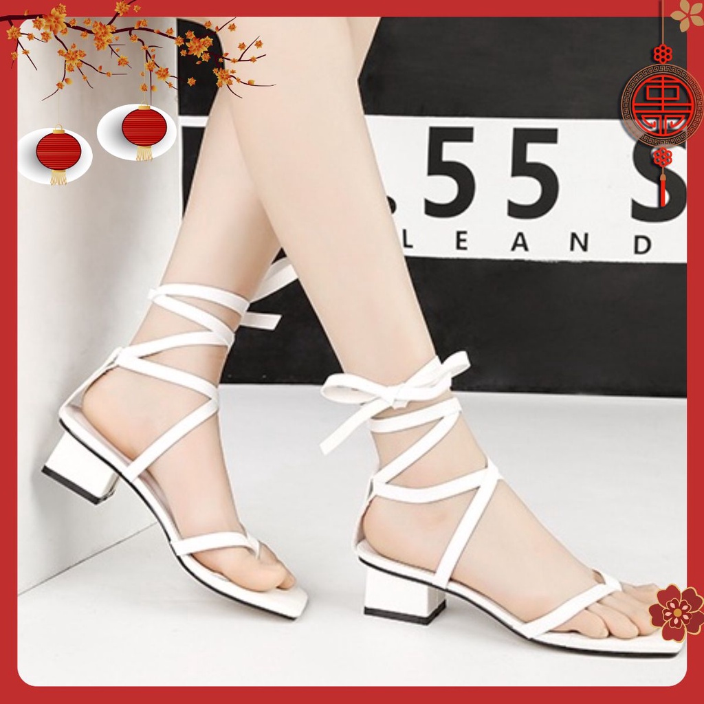 Giày sandal nữ Vietlavani mã BBS55 mũi vuông gót vuông dây cột cao 3P hàng đẹp chuẩn form