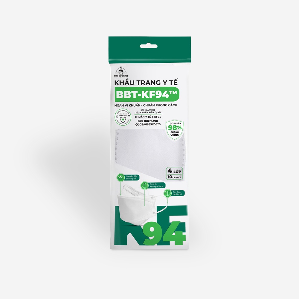 Khẩu trang Bông Bạch Tuyết KF94 4 lớp trắng