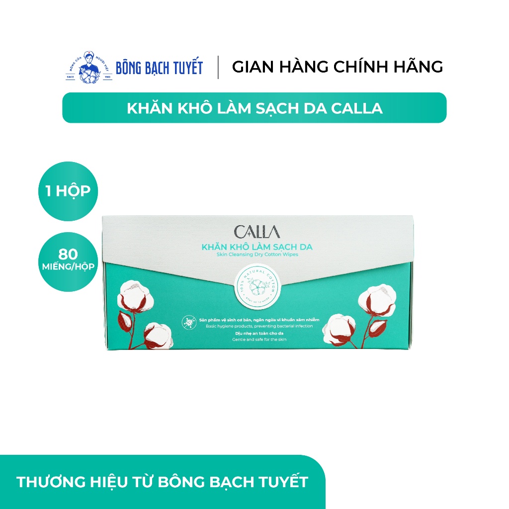 Khăn khô Bông Bạch Tuyết làm sạch da Calla đa năng 80 miếng/hộp - bông tẩy trang