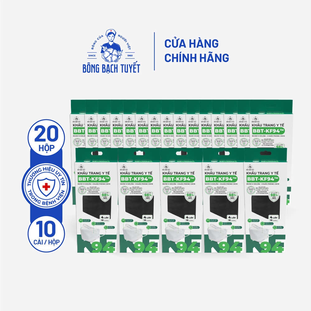 Combo 20 Gói khẩu trang Bông Bạch Tuyết KF94 Đen (10 cái/gói)