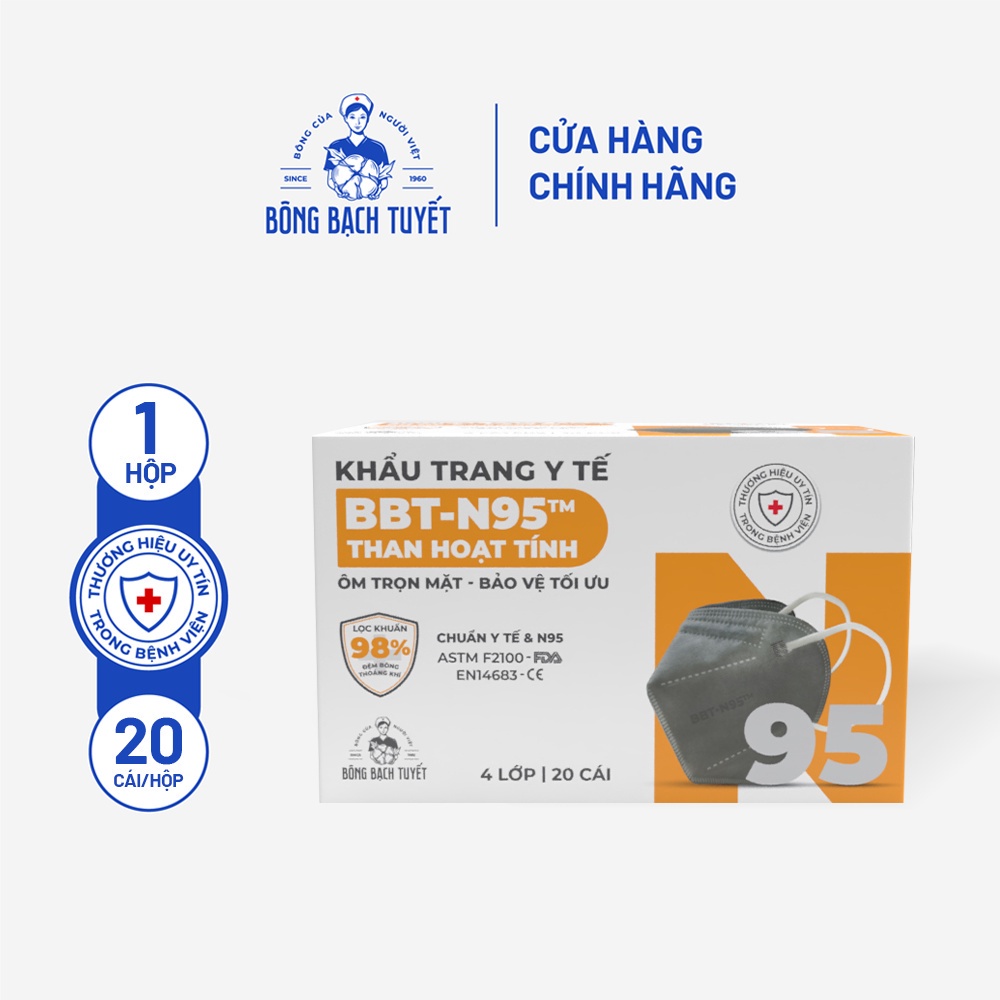 Khẩu Trang Bông Bạch Tuyết N95 Than Hoạt Tính (20 cái/hộp)