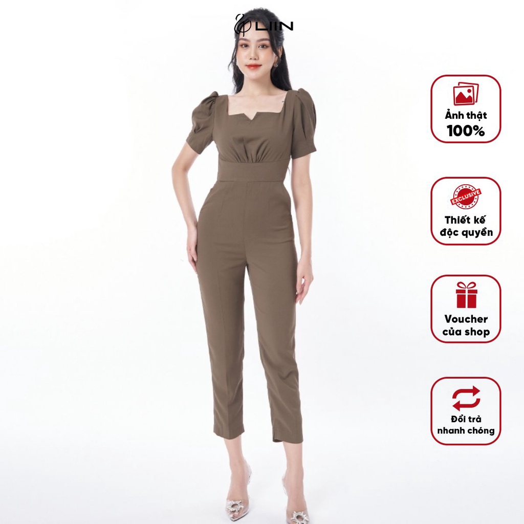 Jumpsuit Nữ Liin Clothing Màu Rêu Kiểu Áo Cộc Tay Chất Liệu Cao Cấp - JS0089-0522