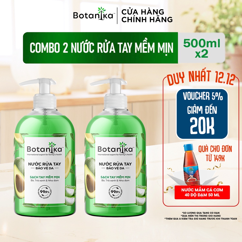 Combo 2 Nước rửa tay mềm mịn Botanika 500ml