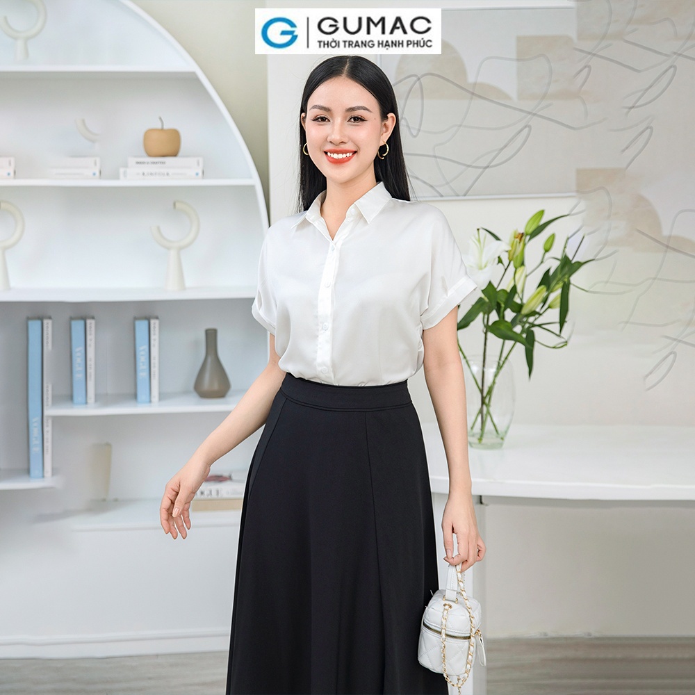 Áo sơ mi nữ chất liệu lụa thiết kế tay liền form suông màu trắng thời trang GUMAC AD11005