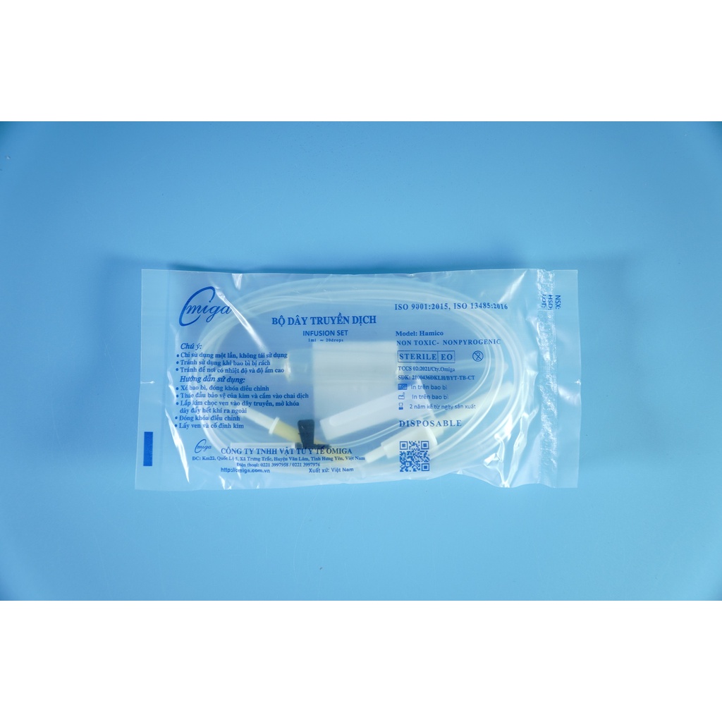Bộ dây truyền dịch OMIGA khử trùng, có màng lọc - 20 giọt/ml