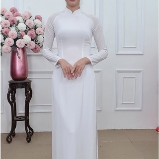 A818 bộ áo dài chiffon bốn tà trắng