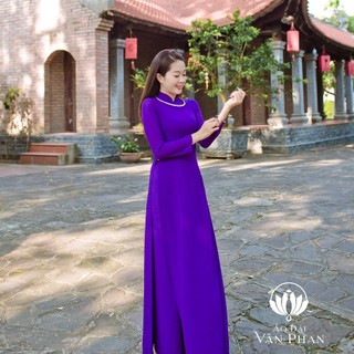 A805 bộ áo dài chiffon tím Huế cổ cao bốn tà