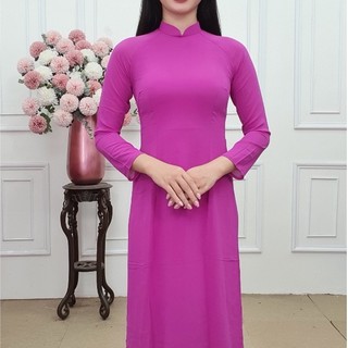 A830CC bộ áo dài chiffon bốn tà tím cẩm cổ cao