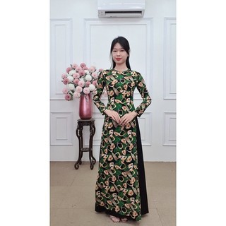 A2212 áo dài lụa mịn cổ khít dài nền đen đá xanh (KHÔNG GỒM QUẦN)