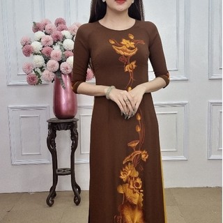  Tặng 41 áo dài nâu chùa thêu hoa sen  - Áo dài Vân Phan  KHÔNG GỒM QUẦN  