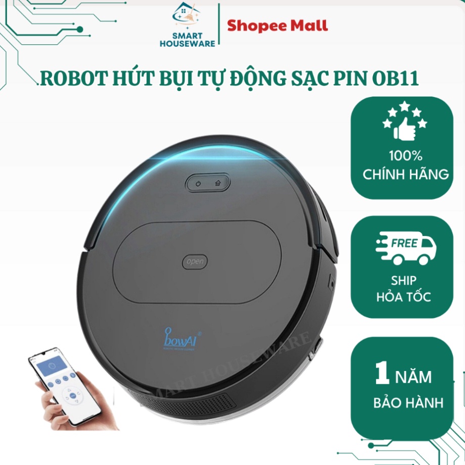 Máy Robot Hút Bụi EMBER Lau Nhà Thông Minh BOWAI OB11 Bảo Hành 5 Năm Có App Điều Khiển Từ Xa Tự Động Sạc Pin Cảm Biến