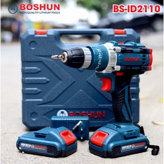 Máy khoan pin boshun bs-id2110 21v - khoan pin 3 chức năng có búa tặng kèm bộ phụ kiện 24 chi tiết bảo hành
